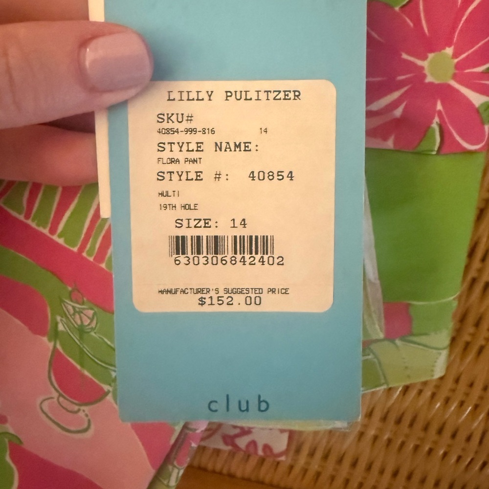 NWT Lilly Pulitzer Vibrant Pink and Green Patchwork Design Straight Leg Pants - Picture 4 of 9